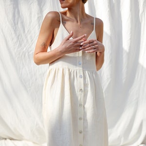 Adjustable straps summer linen dress ELOISE in ivory color / OFFON Clothing