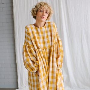 Mustard checks oversized double gauze dress GRETA  • OFFON CLOTHING