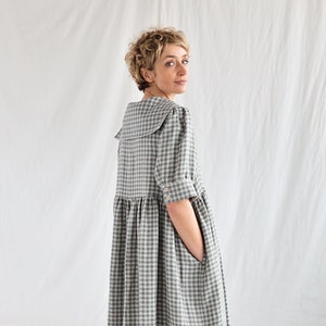 Sailor collar gingham linen dress AVRIL / OFFON Clothing