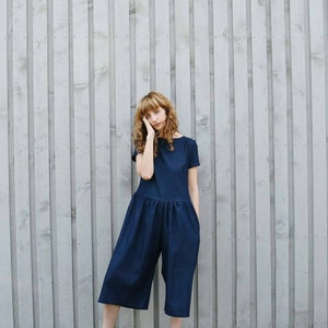 Loose Fit Denim Jumpsuit / Wide Leg Romper / Handmade by OFFON Clothing