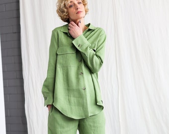 Linen oversized shirt and elasticated waist pants suit  • OFFON Clothing