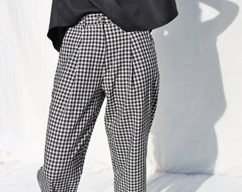 Gingham boxy seersucker trousers • OFFON CLOTHING