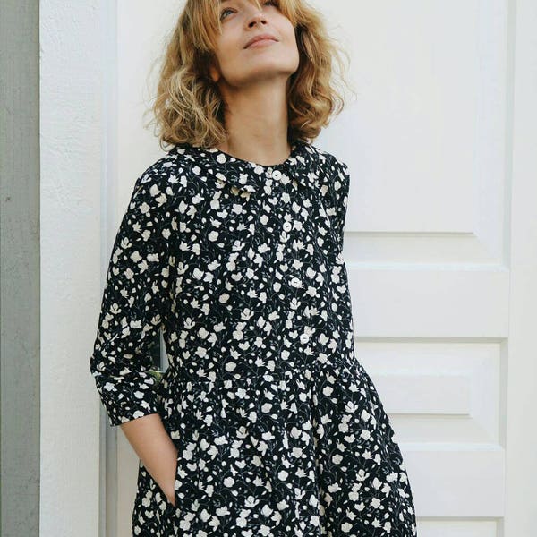 Floral Print Dress - Cotton Poplin Dress - Vintage Dress - Handmade by OFFON