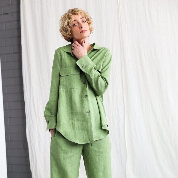 Linen oversized shirt and elasticated waist pants suit  • OFFON Clothing