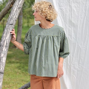 Dropped shoulders gingham blouse LIA • OFFON CLOTHING