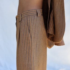 Pleated striped linen palazzo trousers • OFFON Clothing