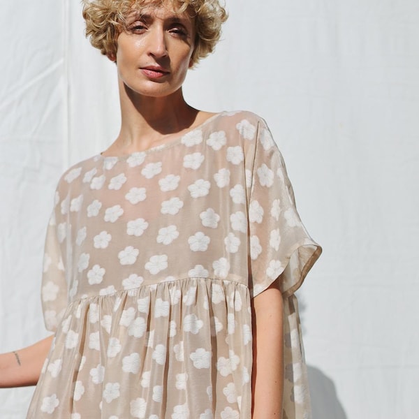 Floral oversized viscose organza dress SILVINA • OFFON CLOTHING