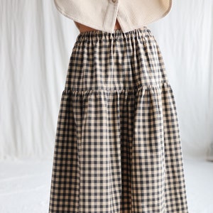 Gingham organic cotton tiered skirt with elasticated waist • OFFON CLOTHING