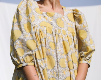 Maxi sunflower print puffy sleeves dress ILANA / OFFON CLOTHING