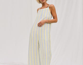 Striped linen sleeveless wide leg jumpsuit JUDE by OFFON Clothing