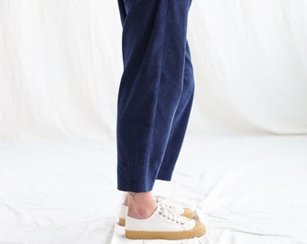 Boxy navy blue cord trousers • OFFON CLOTHING