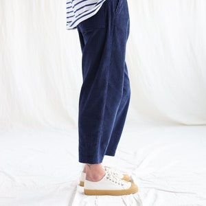 Boxy navy blue cord trousers • OFFON CLOTHING