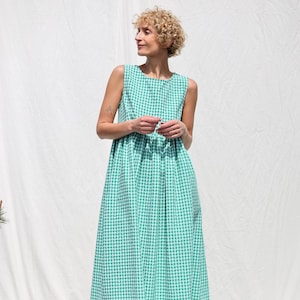 green check dress womens Tartan Plaid Blue Green Dress, Sleeveless Mini Dress Women, Belted Check Dress, Elegant Plaid Dress