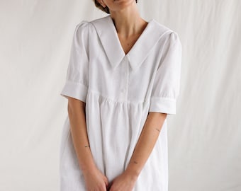 Sailor collar white linen dress AVRIL / OFFON Clothing