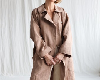 Heavy linen oversized coat in mocha color • OFFON CLOTHING