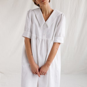 Sailor collar white linen dress AVRIL / OFFON Clothing