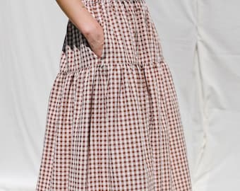 Seersucker Checks Ruffled Skirt with Elasticated Waist by OFFON CLOTHING