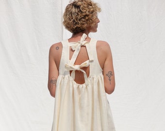 Ivory linen sleeveless Maxi low back dress LILOU / OFFON CLOTHING