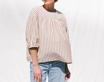 Dropped shoulders striped organic cotton blouse LIA • OFFON CLOTHING