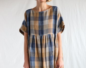 Linen oversize dress in checks SILVINA  • OFFON CLOTHING