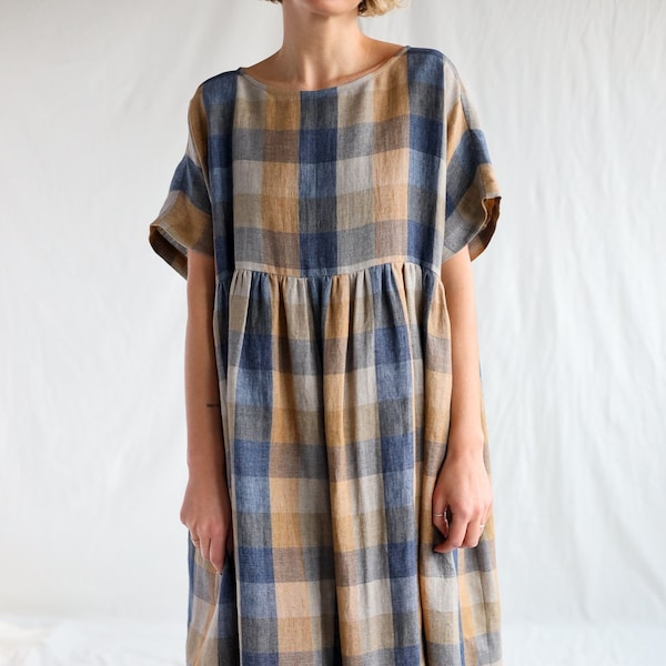 Linen oversize dress in checks SILVINA  • OFFON CLOTHING