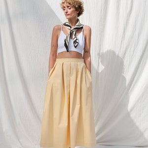 Pale yellow heavy cotton pleated skirt • OFFON CLOTHING