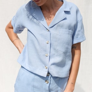 Relaxed fit revere collar linen top • OFFON CLOTHING