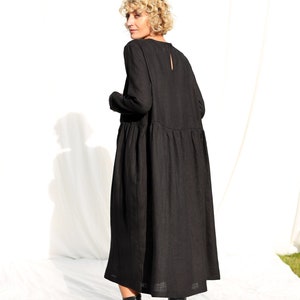 Black linen loose fit smock dress MILANA • OFFON CLOTHING