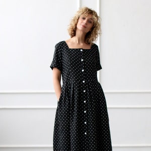 Linen Short Sleeve Dress in Polka Dot / Button up Linen Dress / OFFON ...