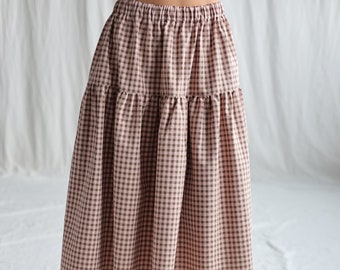 Gingham organic cotton elasticated waist skirt • OFFON CLOTHING