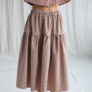 Gingham organic cotton elasticated waist skirt • OFFON CLOTHING