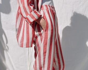 Striped linen balloon trousers VIVIAN • OFFON Clothing