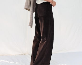 Wide Leg Dark Brown Wide Wale Cord Pants LUNA • OFFON CLOTHING