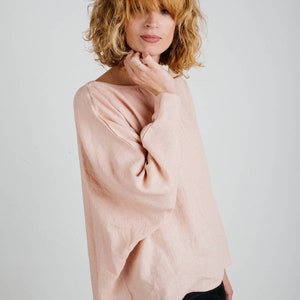 Linen loose fitting blouse / Long sleeve linen top / Handmade by OFFON