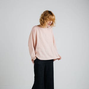 Linen loose fitting blouse / Long sleeve linen top / Handmade by OFFON image 2