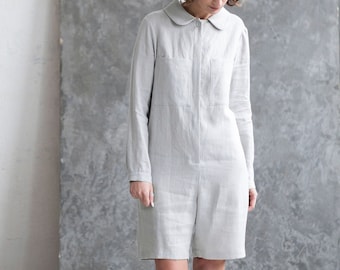 Linen Peter Pan collar women playsuit / OffOn Clothing