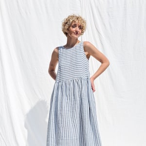Sleeveless linen loose fit smock dress • OFFON CLOTHING