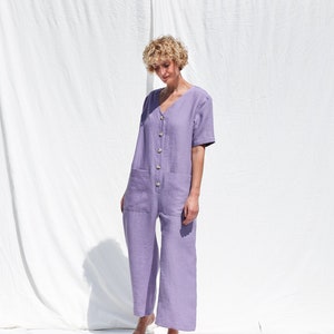 Loose linen V-neck jumpsuit / OFFON CLOTHING image 1