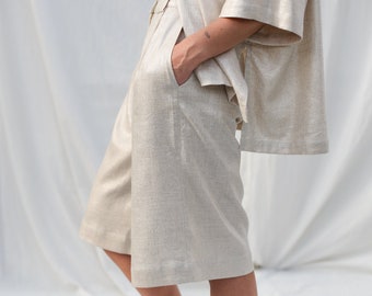 Metallic linen and viscose bermuda shorts RAQUEL • OFFON Clothing