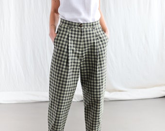 Boxy organic cotton gingham trousers • OFFON CLOTHING