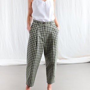 Boxy organic cotton gingham trousers • OFFON CLOTHING