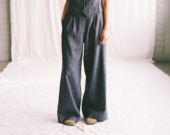 Pleated wool and linen palazzo trousers • OFFON Clothing