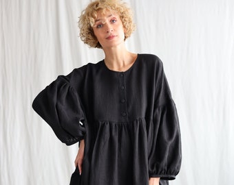 Robe oversize en lin noire GRETA • OFFON CLOTHING