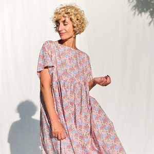 Oversize silky Tana Lawn cotton floral print dress SILVINA  • OFFON CLOTHING