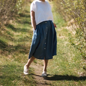 Linen button down skirt in Midi length / Pleated linen skirt / Handmade by OFFON