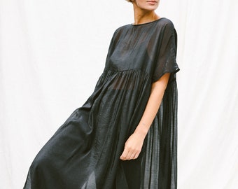 Black oversized viscose organza dress SILVINA • OFFON CLOTHING