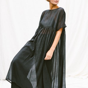 Black oversized viscose organza dress SILVINA • OFFON CLOTHING