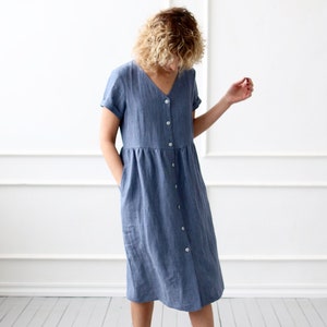 Ready to ship / Linen dress with button closure / OFFON Clothing