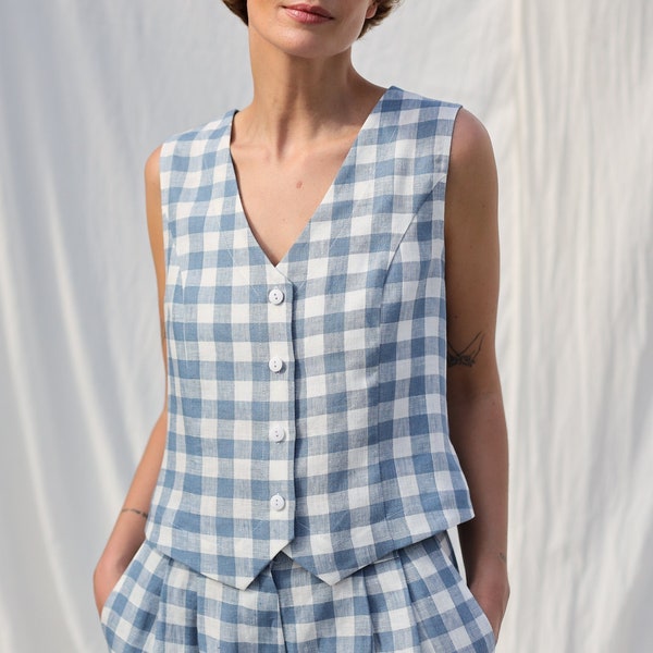 Checkered linen vest • OFFON CLOTHING