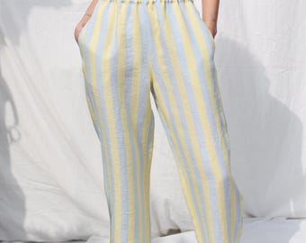 Striped balloon style linen trousers VIVIAN • OFFON Clothing